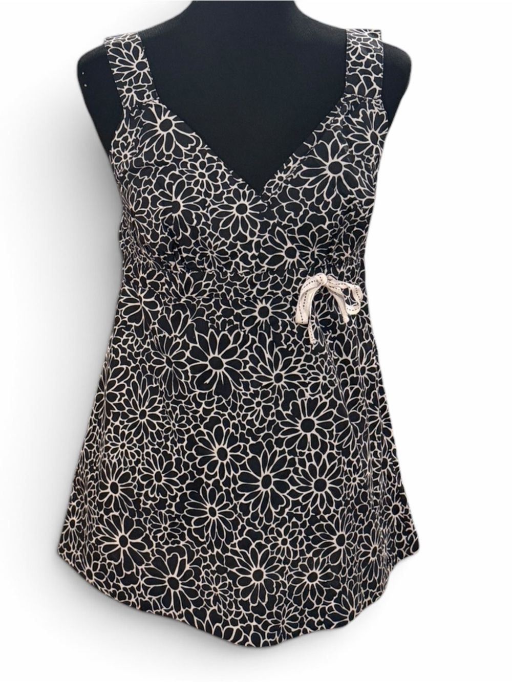 Tommy Hilfiger Size 12 Black & White Floral Tank w/ Empire Waist 10 100% Cotton